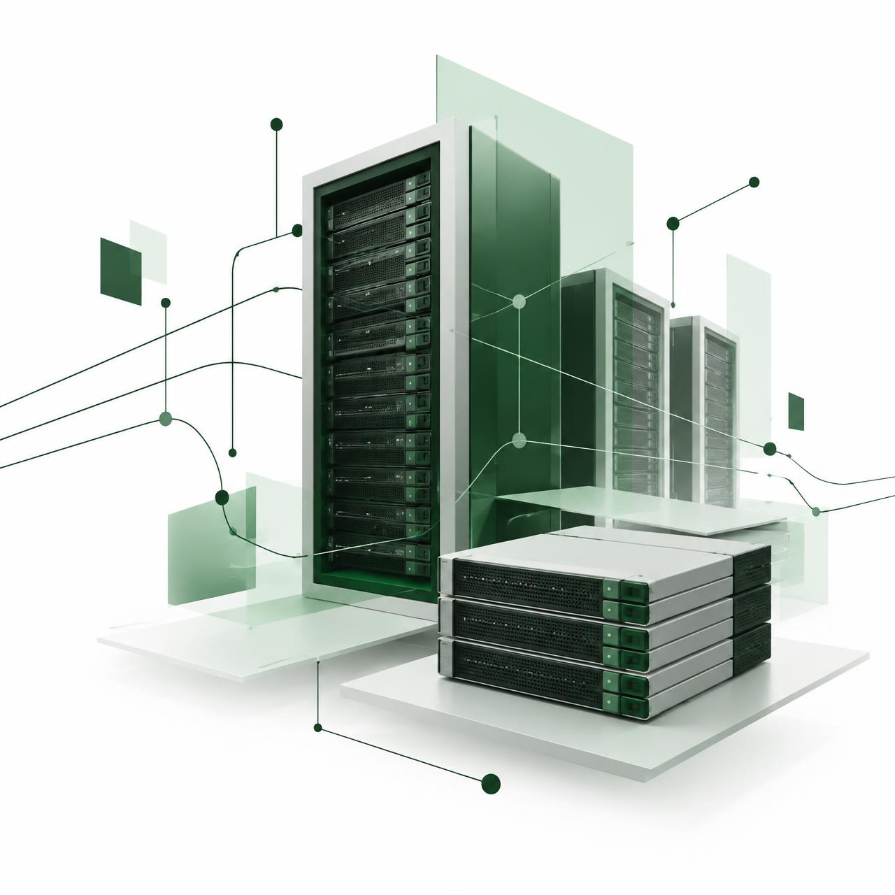 Illustration of enterprise server, network and NVMe storage infrastructure